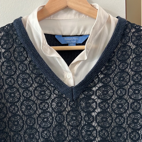 Simply Vera Vera Wang Mock-Layer Sweater in Navy Blue - Picture 8 of 12